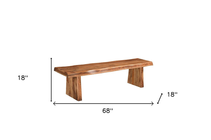 HomeRoots 68" Brown Solid Wood Live Edge Dining Bench image number 6