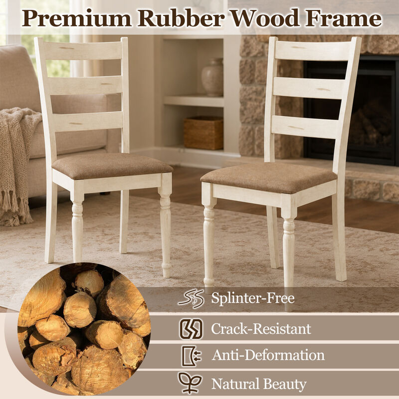 Wooden Dining Room Chairs Set of 4 with Linen Upholstered Seats and Slatted Backs-White image number 5