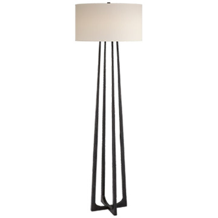 Scala Large Hand-Forged Floor Lamp in Aged Iron with Natural Percale Shade