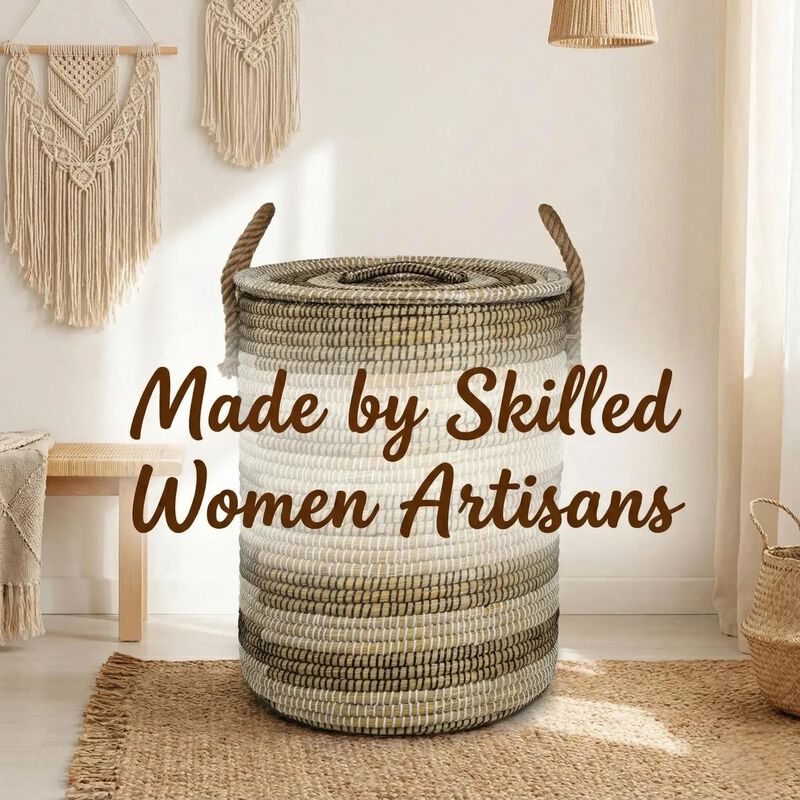 Kans Grass Cylindrical Laundry Basket with Handles & Lid image number 6