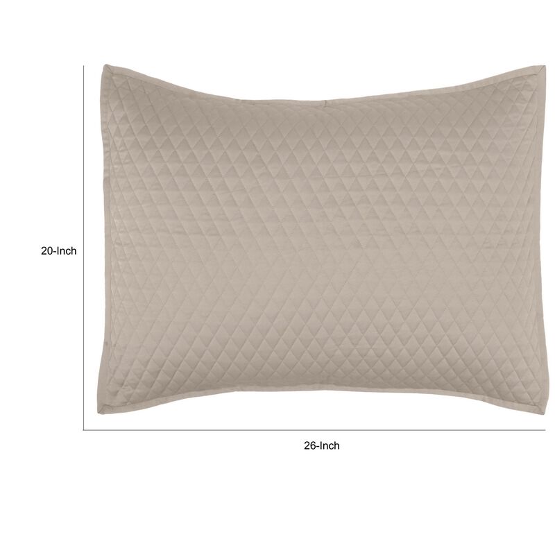 Kahn 26 Inch Hand Stitched Standard Pillow Sham, Cotton Fill-Benzara