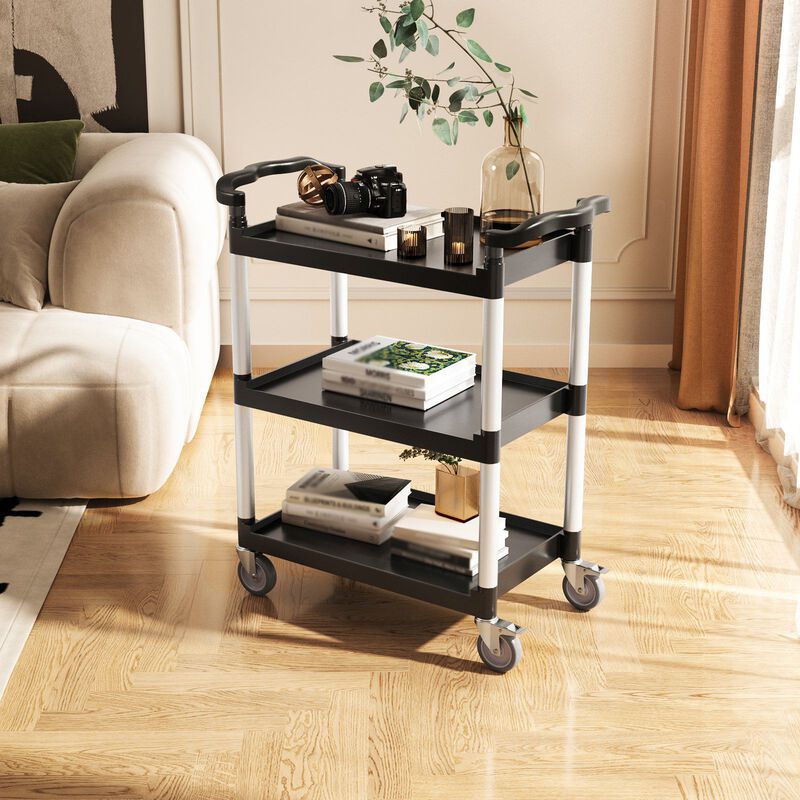 2-Tier Utility Cart with 360&deg; Rotating Wheels, Food Service Cart for Warehouse & Home-Black image number 1