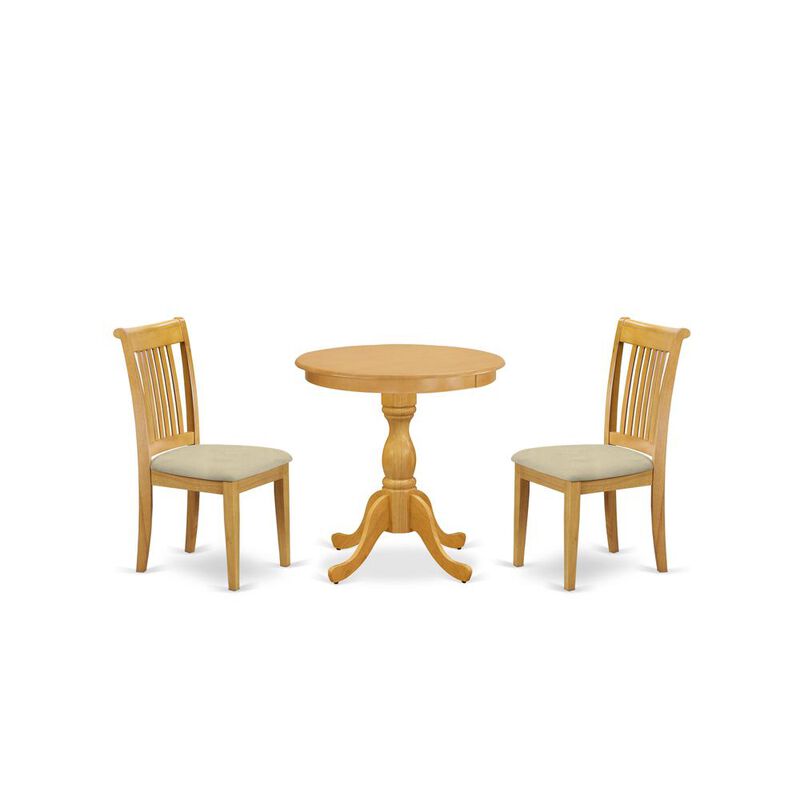East West Furniture - ESPO3-OAK-C - 3-Pc Dining Room Table Set - 2 Wood Dining Chairs and 1 Dining Room Table (Oak Finish)