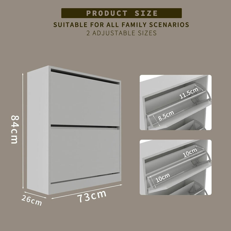 Entryway Shoe Storage Cabinet Flip Drawer Adjustable Shelves White image number 2