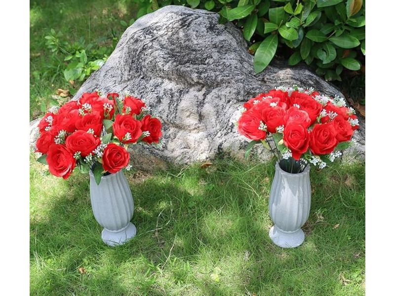 Red Artificial Rose Flower Heads Vase Filler Cemetery Flowers image number 1