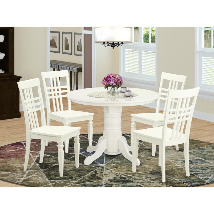 5 PC small dinette set with a Dining Table and 4 Dining Chairs in Linen White