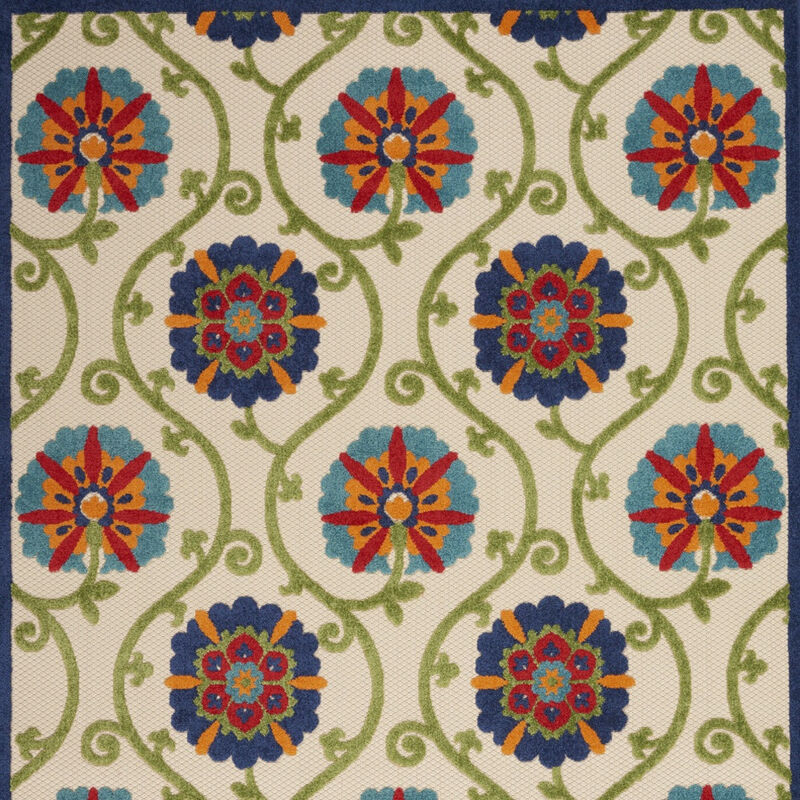 HomeRoots 4' X 6' Navy Blue Beige Green Blue And Red Floral Indoor Outdoor Area Rug image number 2