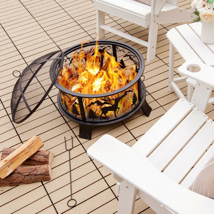 26 Inches Outdoor Fire Pit with Spark Screen and Poker