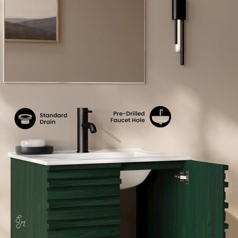 Cascade 24" Wall-Mounted Bathroom Vanity in Green Oak with Sink Top image number 3