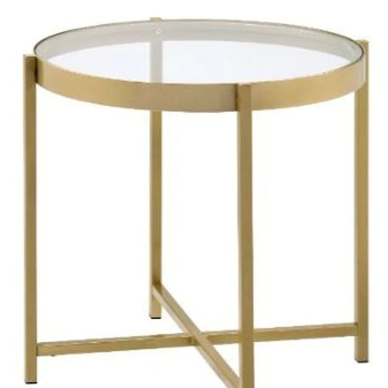 Homezia 24" Gold And Clear Glass And Metal Round End Table