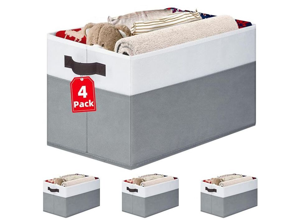 4 Pack Large Closet Storage Baskets Fabric Shelf Organizer Bins with Handles