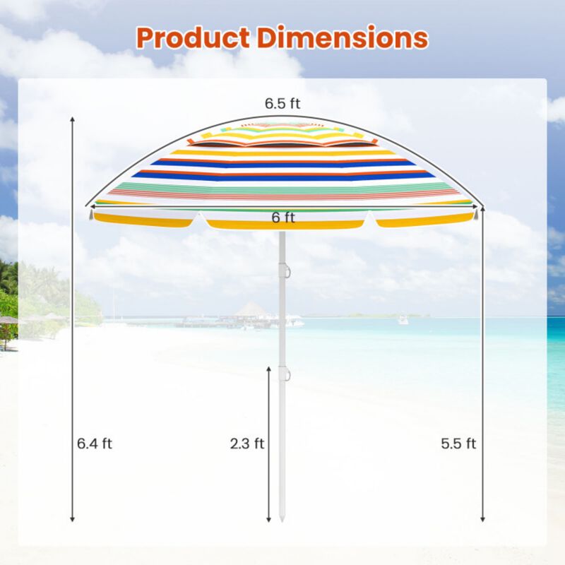 6.5 Feet Beach Umbrella with UPF 50+ Sun Protection and Push Button Tilt-Colorful image number 3
