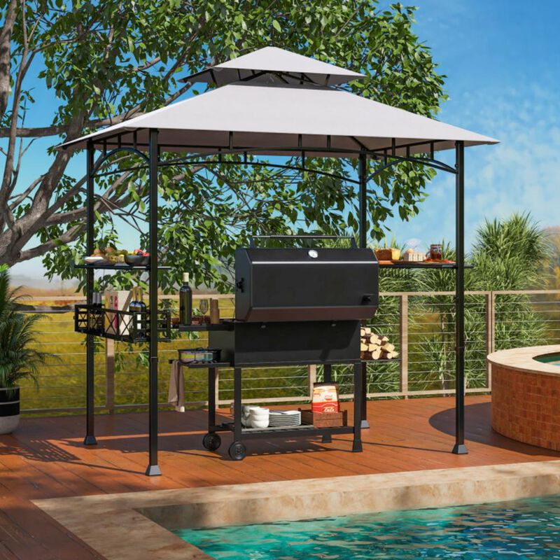 Hivvago 8 x 5 FT Outdoor Grill Gazebo with 2 Side Shelves and 20 Hooks