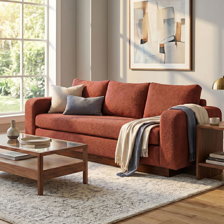 Merax Modern 3-Seater Chenille Sofa with Wide Functional Armrests & Solid Rubber Wood Base