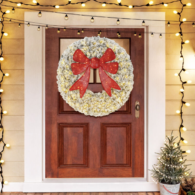 BreeBe 36 Inch Pre-Lit Christmas Wreath with Bow and Remote image number 7