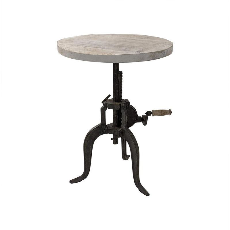 Carolina Living Regan Adjustable Accent Table - Natural Driftwood Top - Aged Iron Base