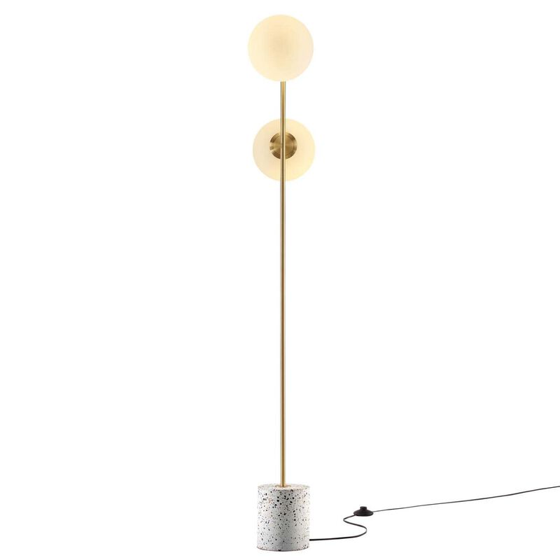 Modway Logic 2-Light Modern Glass/Terrazzo Floor Lamp in White/Brass