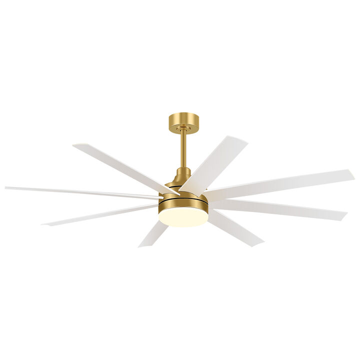 Breezary 65" LED Ceiling Fan with Light, 8 Blade, 6 Speed DC Motor, Remote Control
