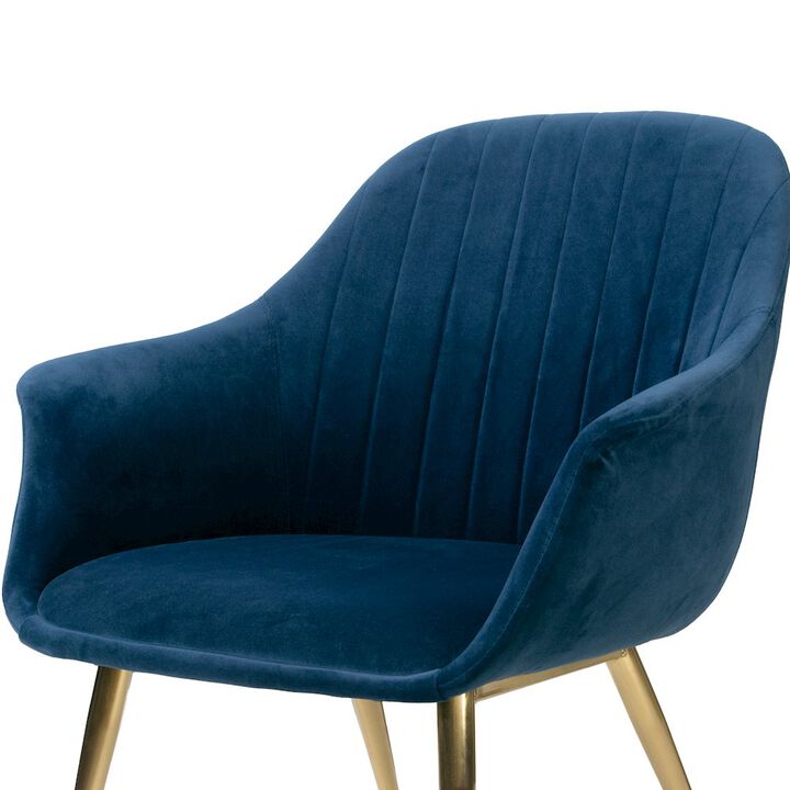 Glamour Home Angela Blue Velvet Accent Chair with Golden Metal Legs Stitching Accent