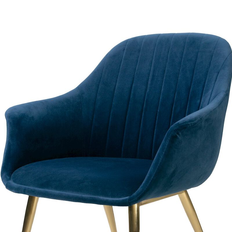 Glamour Home Angela Blue Velvet Accent Chair with Golden Metal Legs Stitching Accent