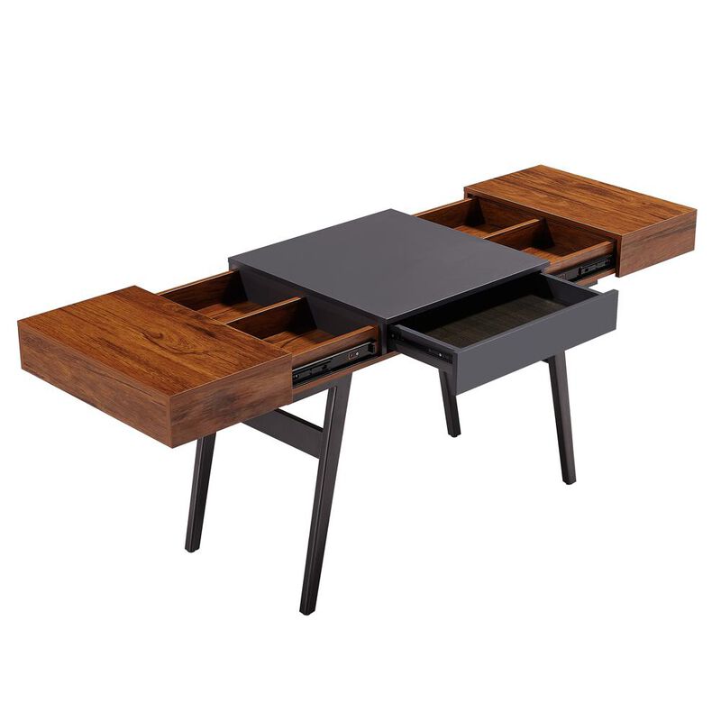 Techni Mobili Expandable Modern Desk with Storage, Mahogany