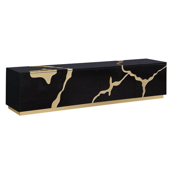 Best Master Furniture Ronnie Black Lacquer T.V Stand with Gold Accents