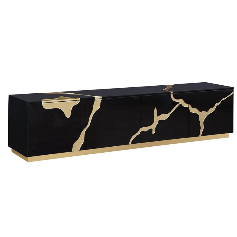 Best Master Furniture Ronnie Black Lacquer T.V Stand with Gold Accents
