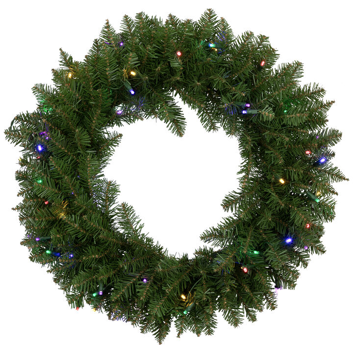 24" Pre-Lit Northern Pine Artificial Multi-Color LED Lights Christmas Wreath