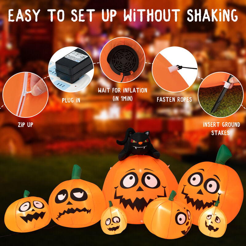 Inflatable Pumpkin Combo Decoration with Black Cat and Built-in LED Lights