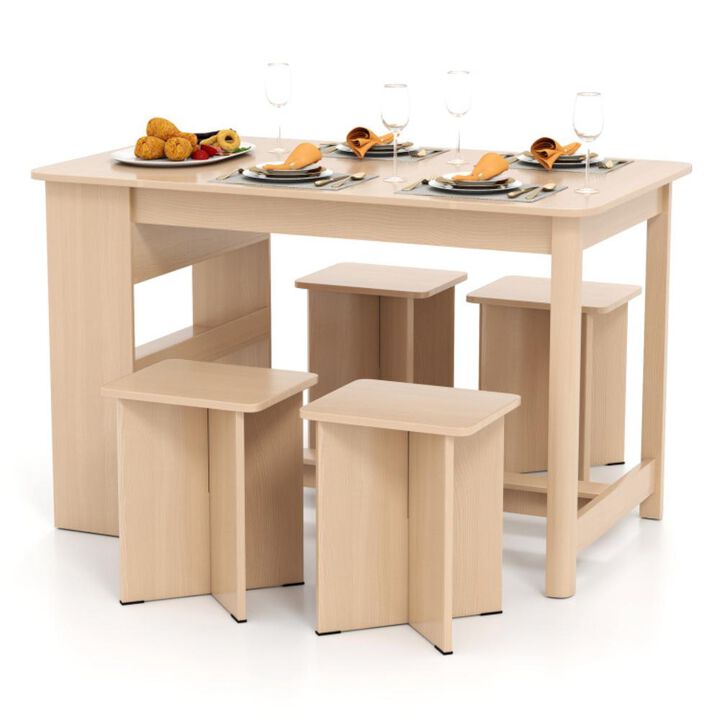 Hivvago 5 Pieces Dining Table Set with Storage Shelf and 4 Stools