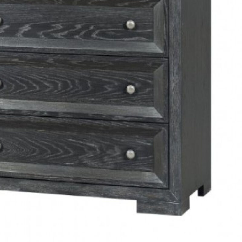 Kizie Tall Dresser Chest, 5 Drawers, Weathered Black Solid Rubberwood - Benzara