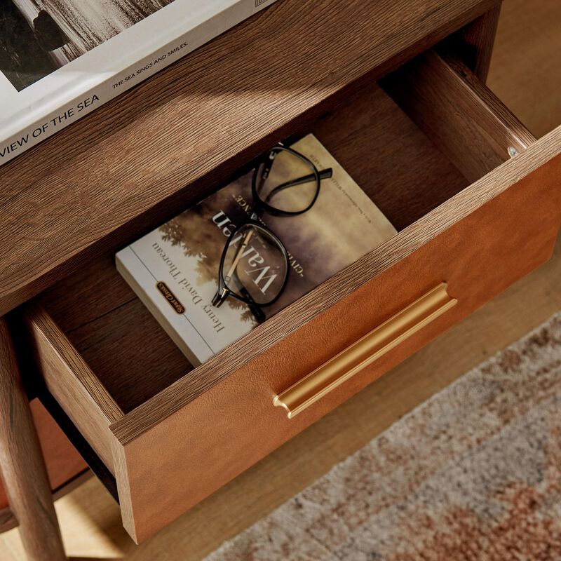Coralie Curved Leather Nightstand with Drawers image number 4