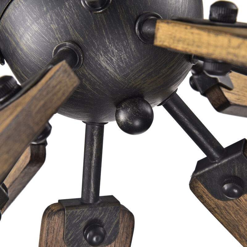 Betina Antique Black Sputnik Natural Wood 6-light Chandelier image number 5