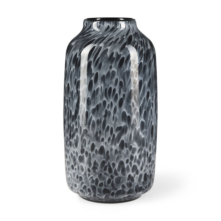 HomeRoots 12" Black Mottled Cylinder Glass Table Vase