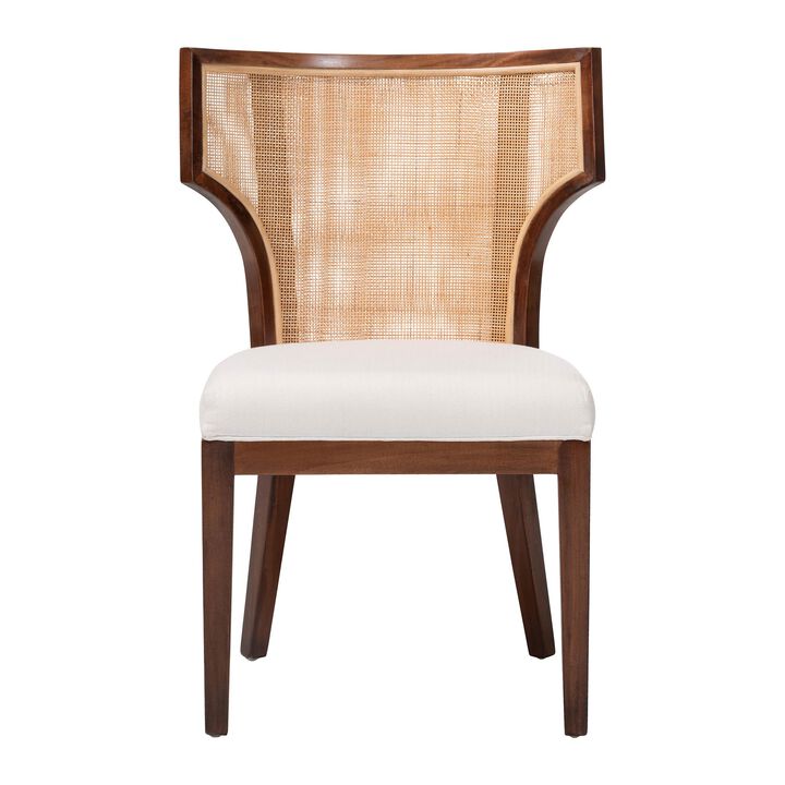 bali & pari Franco Dining Chair - Sculpted Seating with Woven Rattan Backrest and Upholstered Seat for Kitchen or Dining Room