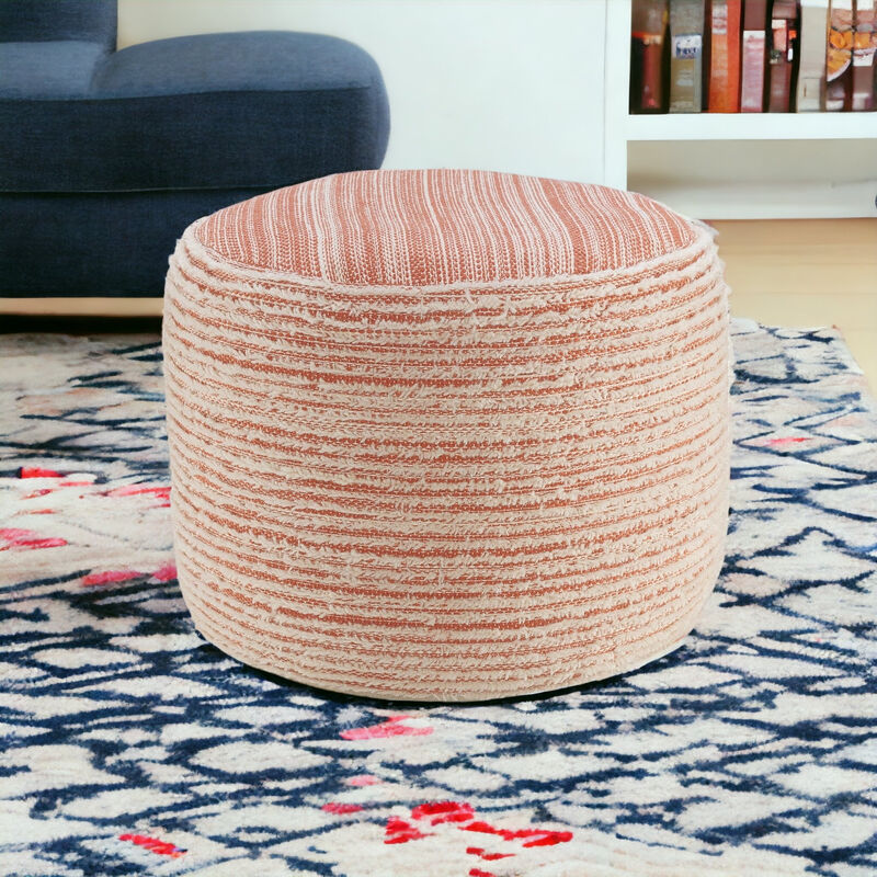Durable Fabric Cylinder Striped Pouf Ottoman – Accent Floor Cushion for Living Room