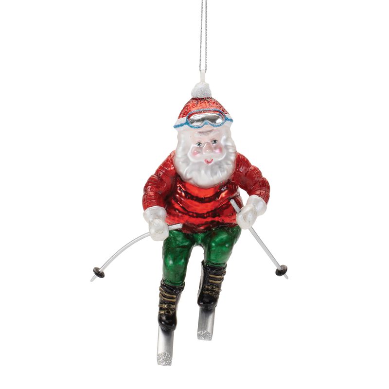 Skiing Santa Glass Ornaments (6-Pack) &ndash; Festive Santa Claus Tree Decorations for Snow-Themed Holiday Styling
