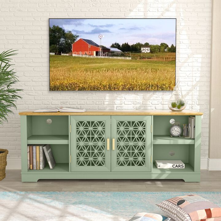 FESTIVO 70 in. Rustic Decorative Floral Door TV Stand for up to 80" TVs
