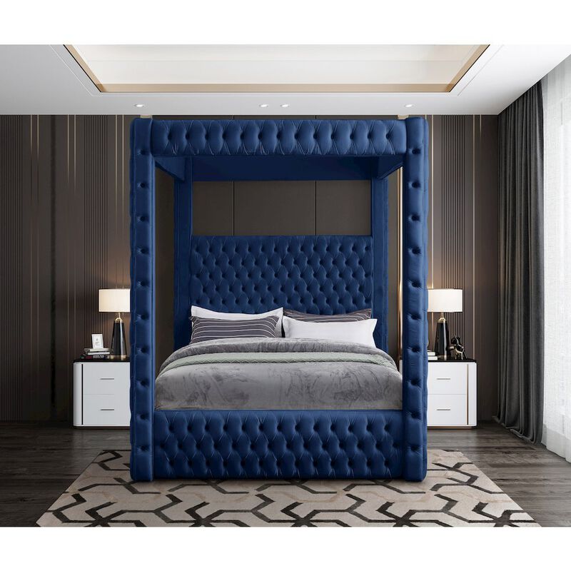 Meridian Furniture Royal Navy Velvet King Bed