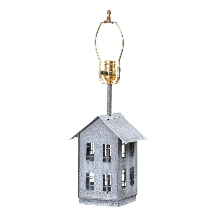 Irvins Country Tinware House Shaped Lamp Base In Weathered Zinc 22 Inches