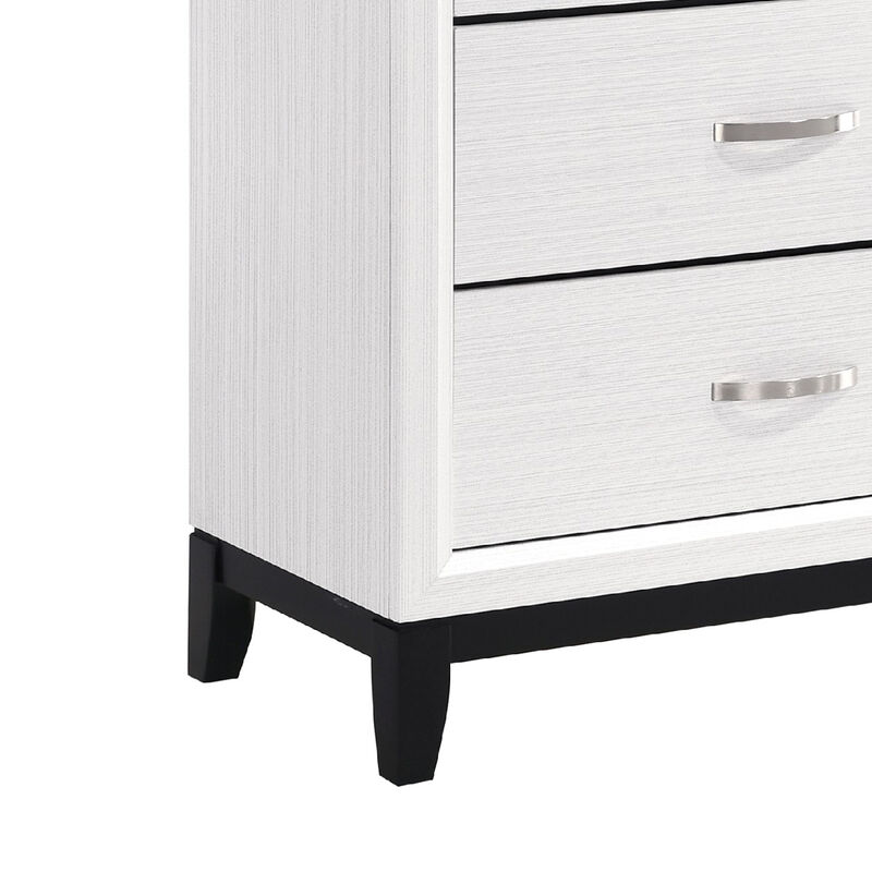 Ameya 58 Inch Wide Dresser, 6 Drawers Chrome, White Melamine, Black - Benzara