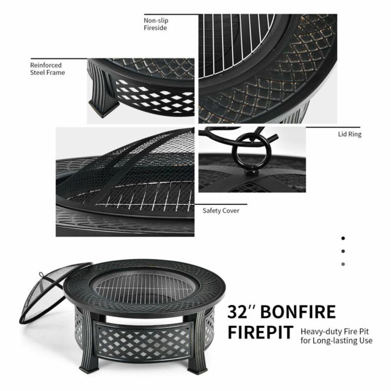 Hivvago Outdoor Fire Pit with BBQ Grill and High-temp Resistance Finish