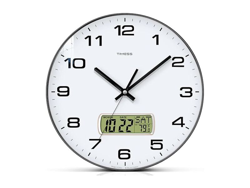LCD Display Perpetual Calendar Temperature Wall Clock 12 Inch Silent Non Ticking image number 0