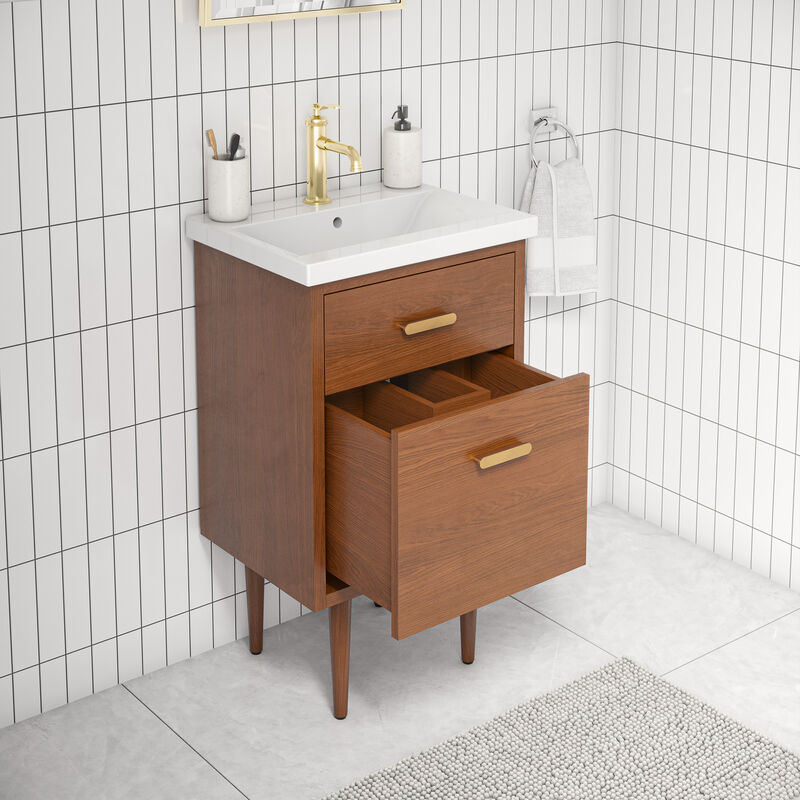 Brandy 20 In. Integrated Ceramic Sink Top Vanity in Honey Walnut