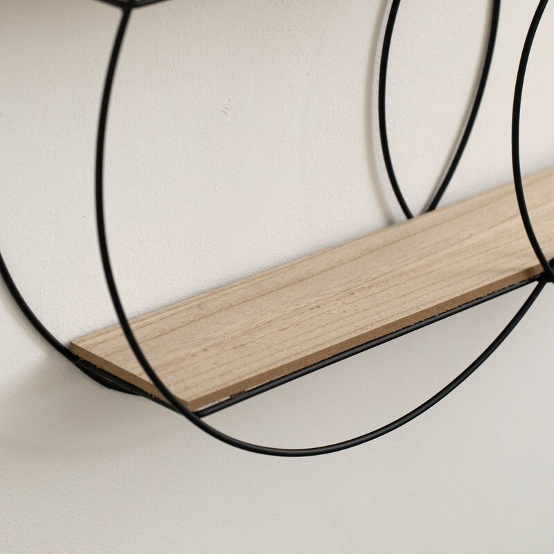 Vintiquewise Interlinked Round Wall-Mounted Shelf - Dual-Size Circular Design, Sturdy Metal Frame and 2-Tier Wooden Shelves for Modern Decor, Home Organization and Practical Storage Solutions, Black