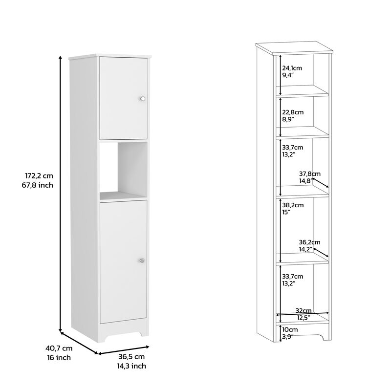 DEPOT E-SHOP Yaka Linen Double Door Cabinet, Four Interior Shelves, One Open Shelf, White
