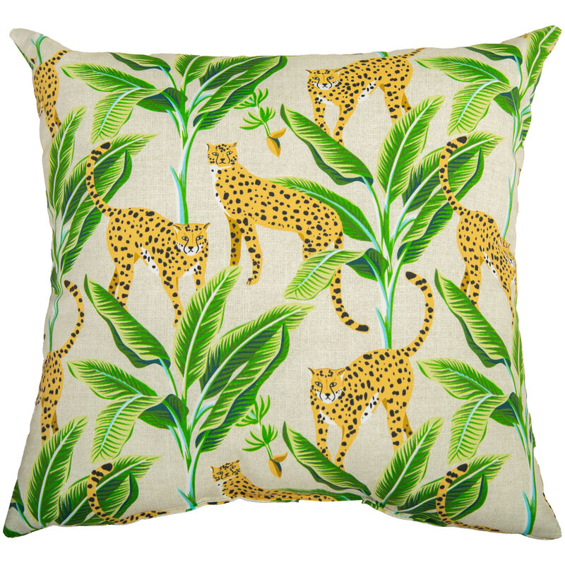 22"x22" Indoor/Outdoor Pillow, Leopards and Banana Leaves