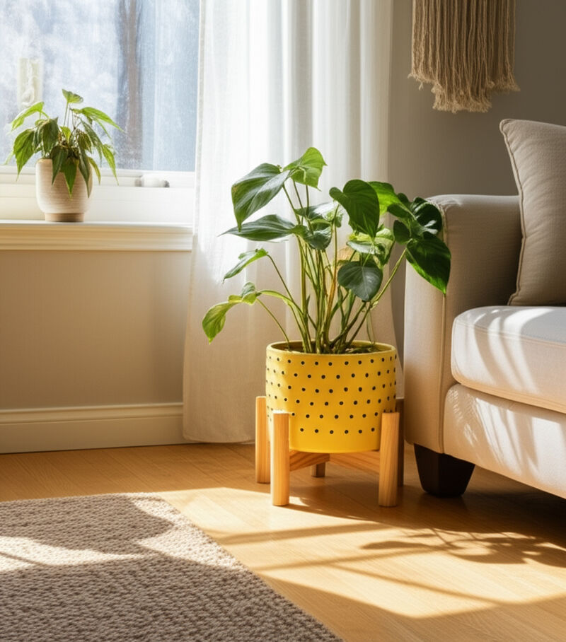 Dotted Planter with Wood Stand