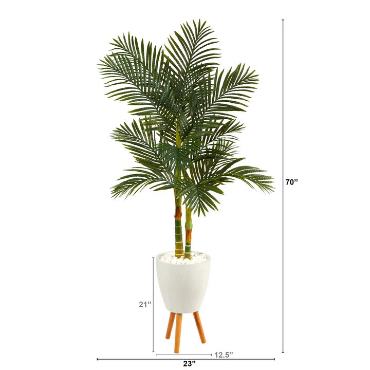 HomPlanti 70 Inches Golden Cane Artificial Palm Tree in White Planter with Stand