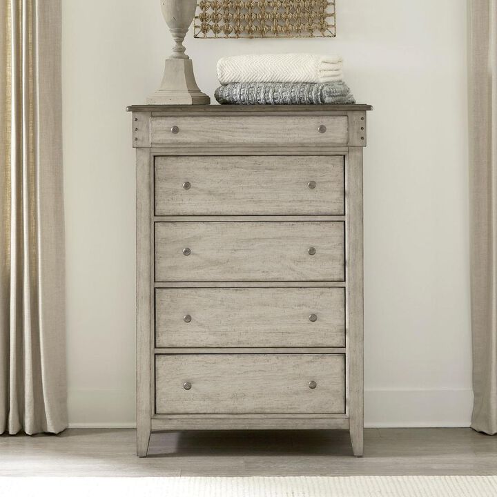 Liberty Furniture 5 Drawer Chest - in Weathered Linen Finish w/ Dusty Taupe Tops